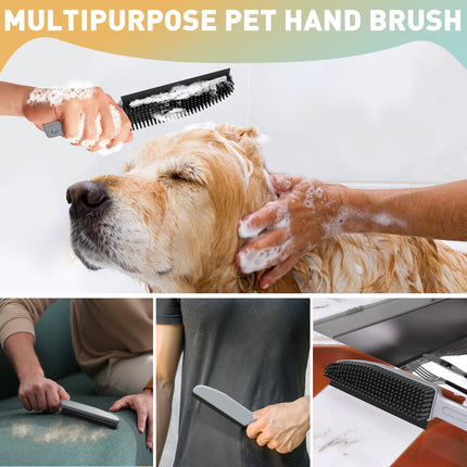 Yeabett Rubber Pet Broom with Squeegee, Pet Hair Remover 56 inches Long Handle, Portable Detailing Lint Brush Fur Removal for Fluff Carpet, Window, Tile, Floor Cleaning,