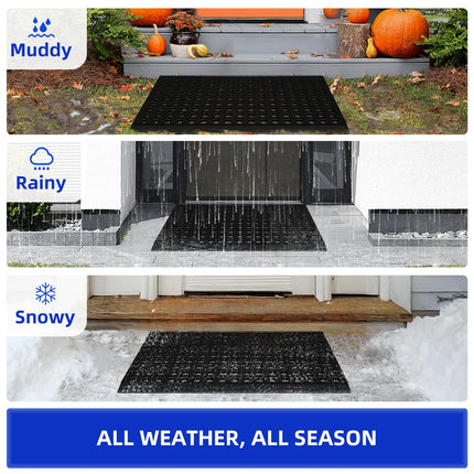 Front Door Mat, Heavy Duty All Weather Dirt Trapping Waterproof Non-Slip Drainage Welcome Entrance Doormats, Mud Mat for Garage Home Pool Entry Commercial, 29.5" x 17", Black