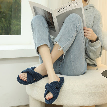 Parlovable Womens Slippers House Memory Foam Corduroy Flats Bow Crossbands Open Toe Slide Bedroom Slipper Comfy Trendy Gift Shoes