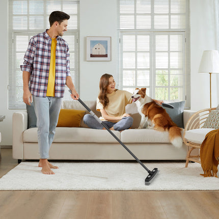 Yeabett Rubber Pet Broom with Squeegee, Pet Hair Remover 56 inches Long Handle, Portable Detailing Lint Brush Fur Removal for Fluff Carpet, Window, Tile, Floor Cleaning,