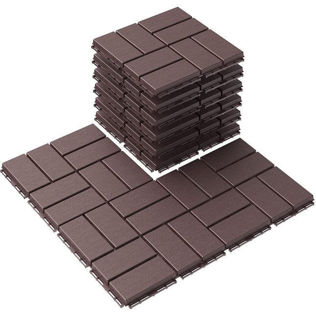 Goovilla Plastic Interlocking Deck Tiles, 9 Pack Outdoor Patio Flooring, 12"x12" Interlocking Decking Tile Outdoor All Weather Use, Waterproof Patio Pavers for Pool Balcony Backyard Porch, Dark Brown.