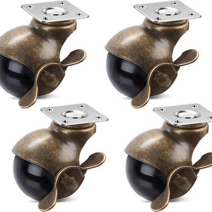 SPACECARE 2 Inches Ball Caster Wheels with Brake 360 Degree Antique Brass Top Plate Casters for Furniture Cabinets Wheelchairs(352 lbs of 4 Packs).