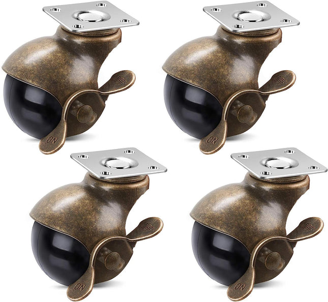 SPACECARE 2 Inches Ball Caster Wheels with Brake 360 Degree Antique Brass Top Plate Casters for Furniture Cabinets Wheelchairs(352 lbs of 4 Packs).