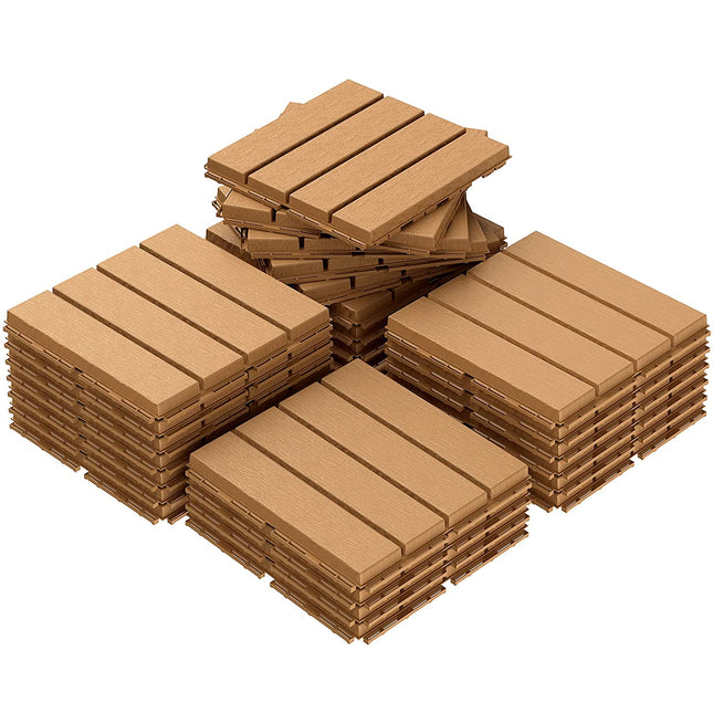 Goovilla 27 sq. ft Plastic Interlocking Deck Tiles，27PCS Waterproof Patio Balcony Flooring, 12"x12" Outdoor Interlocking Deck Tile for All Weather Porch Poolside Grass Dirty, Decking Tiles, Khaki.