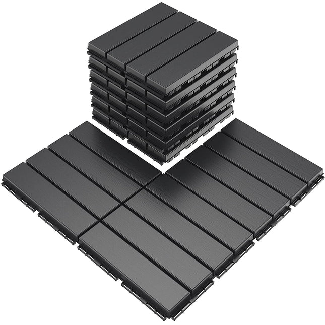 VANCASTLE Plastic Interlocking Deck Tiles, 12"x12"(Pack of 9), Patio Flooring Outdoor Waterproof All Weather Use, Outdoor Flooring for Patio Garden Poolside Front/Back Yard, Dark Grey-Straight.