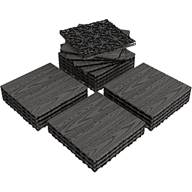 VANCASTLE 21PCS Wood Plastic Composite Interlocking Deck Tiles 12"x12", Patio Flooring Outdoor Waterproof All Weather Use, Wood Flooring for Patio Garden Poolside Front/Back Yard, Dark Grey.