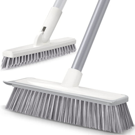 Sunally Floor Scrub Brush and Grout Scrub Brush Combo Kit with 57" Long Handle, 2 in 1 Scrape Brush Stiff Bristle, Shower Floor Scrubber, Deep Cleaning Brush Set for Multiple Scenes, Grey White.