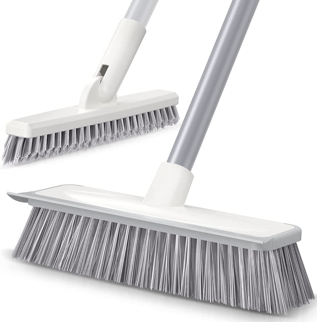 Sunally Floor Scrub Brush and Grout Scrub Brush Combo Kit with 57" Long Handle, 2 in 1 Scrape Brush Stiff Bristle, Shower Floor Scrubber, Deep Cleaning Brush Set for Multiple Scenes, Grey White.