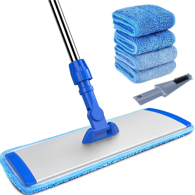 Bonpally 18" Microfiber Mop Floor Cleaning System, Flat Mop for Hardwood Floors, Professional Commercial Mop, Wet and Dust Mop with Extendable Handle, 4 Reusable Mop Pads, Household Cleaning Tools.