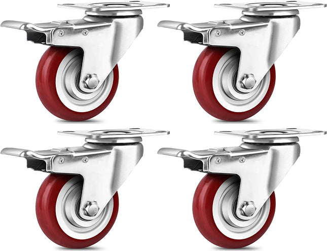 SPACECARE 3 Inches Heavy Duty Lockable Bearing Caster Wheels with Brake，1200Lbs for Furniture，No Noise Swivel Castors.