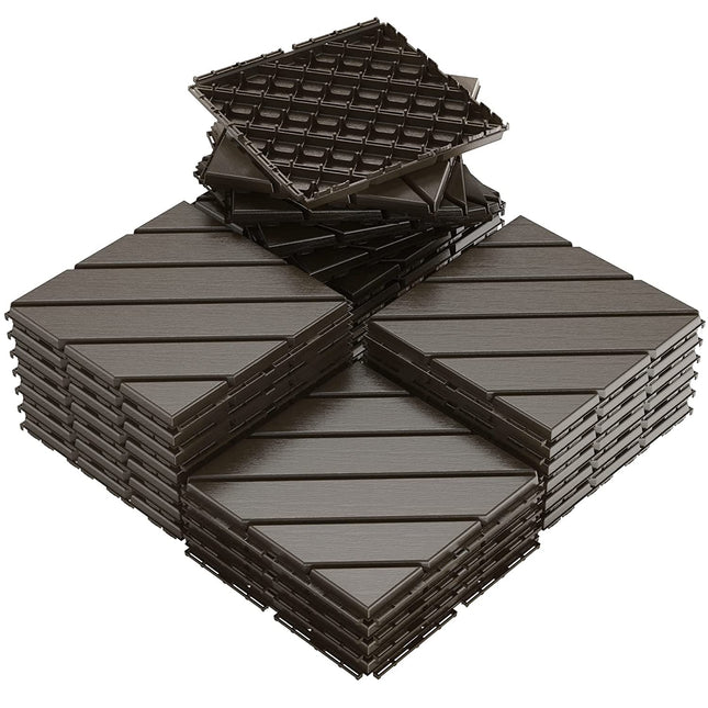 VANCASTLE Plastic Interlocking Deck Tiles, 12"x12"(Pack of 27), Patio Flooring Outdoor Waterproof All Weather Use, Outdoor Flooring for Patio Garden Poolside Front/Back Yard, Dark Coffee.