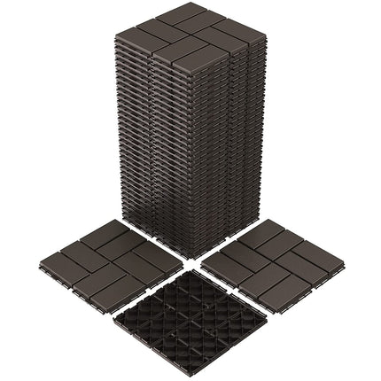 Goovilla Plastic Interlocking Deck Tiles, 36 Pack Outdoor Patio Flooring, 12"x12" Interlocking Decking Tile Outdoor All Weather Use, Waterproof Patio Paver for Pool Balcony Backyard Porch, Dark Coffee.