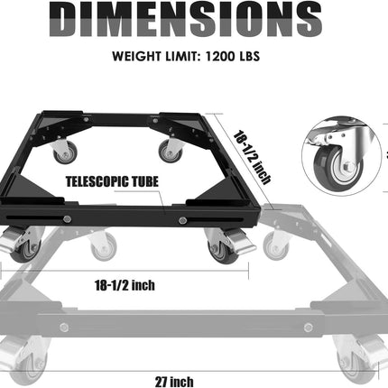 SPACECARE Mobile Roller with 2 Locking Wheels - Adjustable Furniture Dolly with Steady Steel Frame Washing Machine Stand Black Refrigerator Base Moving Cart.