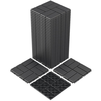 Goovilla Plastic Interlocking Deck Tiles, 36 Pack Outdoor Patio Flooring, 12"x12" Interlocking Decking Tile Outdoor All Weather Use, Waterproof Patio Pavers for Pool Balcony Backyard Porch, Dark Grey.