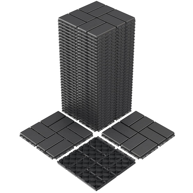 Goovilla Plastic Interlocking Deck Tiles, 36 Pack Outdoor Patio Flooring, 12"x12" Interlocking Decking Tile Outdoor All Weather Use, Waterproof Patio Pavers for Pool Balcony Backyard Porch, Dark Grey.