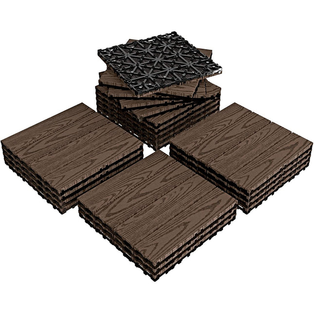 VANCASTLE 21PCS Wood Plastic Composite Interlocking Deck Tiles 12"x12", Patio Flooring Outdoor Waterproof All Weather Use, Wood Flooring for Patio Garden Poolside Front/Back Yard, Dark Brown.