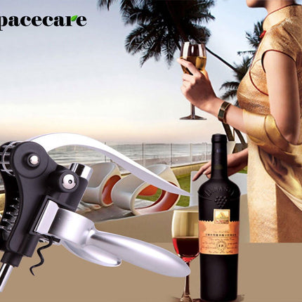 SPACECARE Wine Opener Kit,Stainless Steel Red Wine Beer Bottle Opener Wing Corkscrew,aerator, Thermometer, Stopper, and Accessories Set with Dark Cherry Wood Case - 9 Piece.