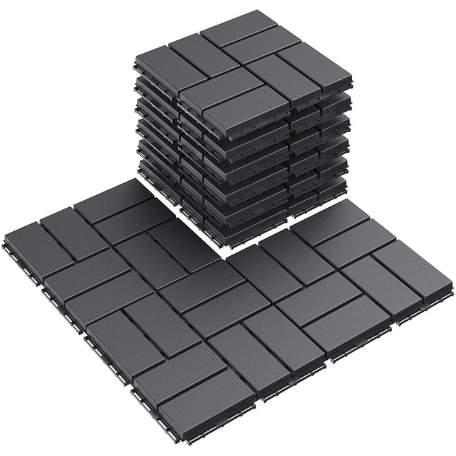 Goovilla Plastic Interlocking Deck Tiles, 9 Pack Outdoor Patio Flooring, 12"x12" Interlocking Decking Tile Outdoor All Weather Use, Waterproof Patio Pavers for Pool Balcony Backyard Porch, Dark Grey.