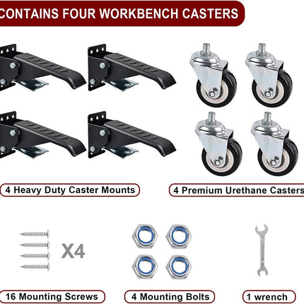 SPACECARE Heavy Duty Retractable Casters 600 Lbs Capacity Set of 4 Adjustable Stepdown Wheels or Workbenches Tables and Equipments ,Side Mounted.