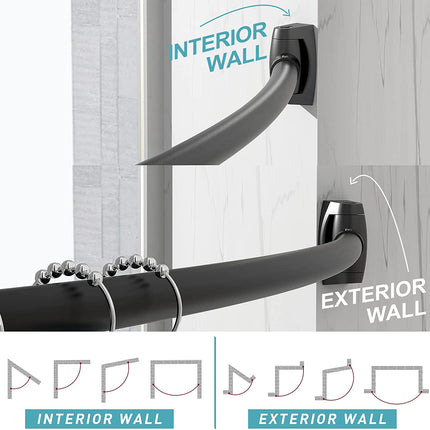 Bonpally Curved Shower Curtain Rod 43-72 Inches Adjustable, Aluminum Shower Rod Rustproof, Round Shower Curtain Rod, Curved Shower Rods for Bathroom, Bathtub, Stall, Black, Need to Drill.