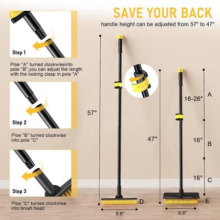 Sunally Floor Scrub Brush and Grout Scrub Brush Combo Kit with 57" Long Handle, 2 in 1 Scrape Brush Stiff Bristle, Shower Floor Scrubber, Deep Cleaning Brush Set for Multiple Scenes, Yellow.