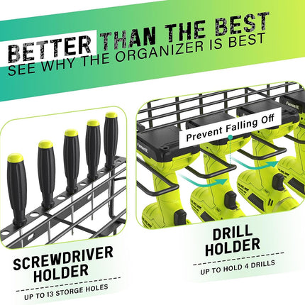 SWAGER Power Tool Organizer Wall Mounted,Power Drill Tool Holder,Tool Organizers and Storage Rack for Garage Orgnization,3 Layers Floating Tool Shelf with 4 Drill Holders(2 Pack)