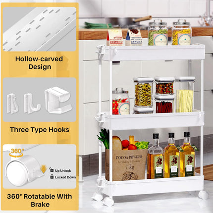 Yeabett 3 Tier Slim Rolling Storage Cart