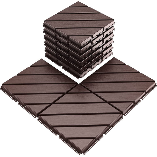 VANCASTLE Plastic Interlocking Deck Tiles, 12"x12"(Pack of 9), Patio Flooring Outdoor Waterproof All Weather Use, Outdoor Flooring for Patio Garden Poolside Front/Back Yard, Dark Brown.