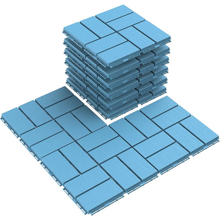 Goovilla Plastic Interlocking Deck Tiles, 9 Pack Outdoor Patio Flooring, 12"x12" Interlocking Decking Tile Outdoor All Weather Use, Waterproof Patio Paver for Pool Balcony Backyard Porch, Blue….