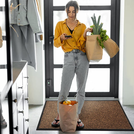 Mibao Dirt Trapper Door Mat for Indoor&Outdoor, 20" x 32", Brown Black,Washable Barrier Heavy Duty Non-Slip Entrance Rug Shoes Scraper, Super Absorbent Front Carpet.