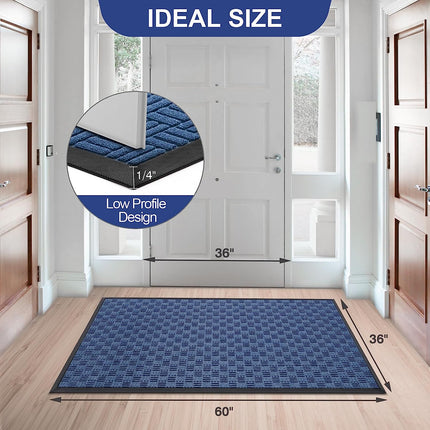 Mibao Front Door Mat, Heavy Duty Durable Welcome Mat for Outdoor Indoor, Dirt Trapper Waterproof Super Absorbent Door Mat for Entryway Outside Patio Porch, 36"x60", Blue.