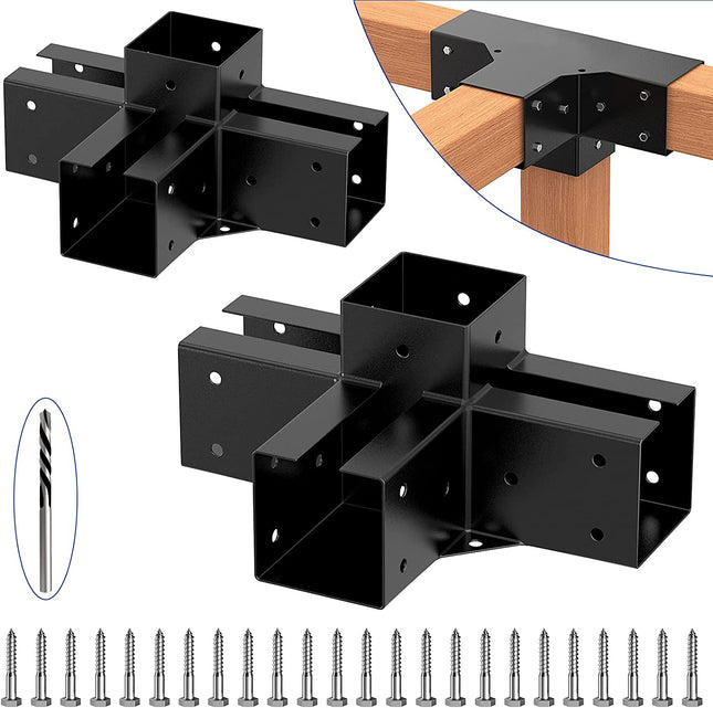 VANCASTLE Pergola Kit, 304 Stainless Steel Pergola Brackets 4x4(inner 3.62"x3.62"), 2Pack Coated 4-Way Right Angle Corner Bracket, Heavy Duty Metal Wood DIY Pergola Hardware Kit for Gazebo 4”x4” Lumber.