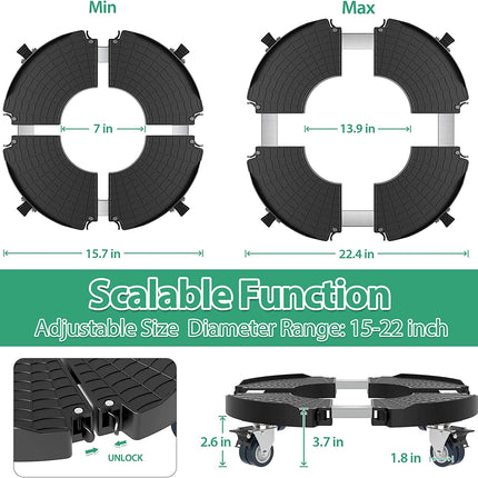 VANCASTLE Plant Caddy with Wheels, 15-22 Inch Adjustable Rolling Plant Stand Indoor Outdoor, Large Plant Cart Dolly with Casters for Flower Pot Garden Pot Mover, Black, 2 Pack.