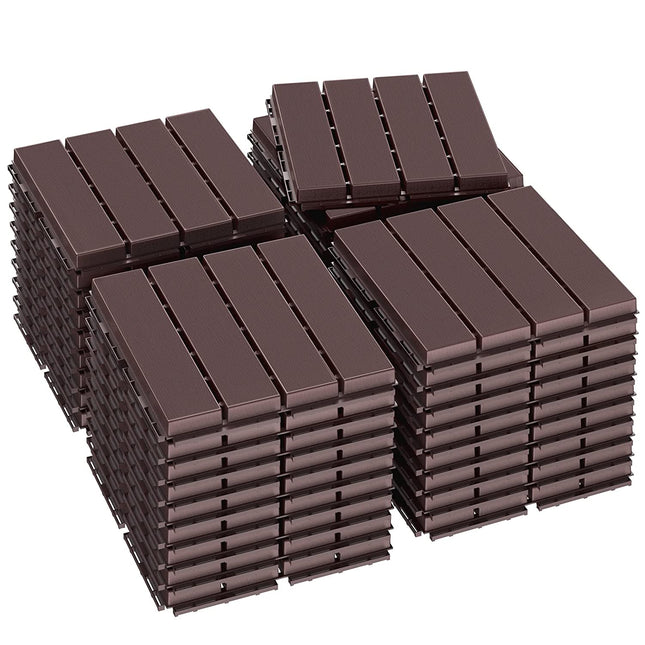 Goovilla Plastic Interlocking Deck Tiles, 36 Pack Patio Deck Tiles, 12"x12" Waterproof Outdoor Flooring All Weather Use, Patio Floor Decking Tiles for Porch Poolside Balcony Backyard, Dark Brown.