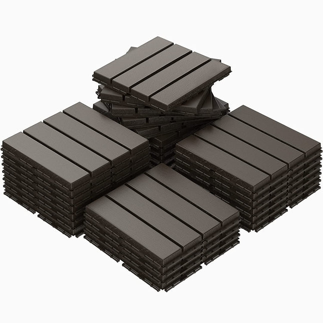 Goovilla 27 sq. ft Plastic Interlocking Deck Tiles，27PCS Waterproof Patio Balcony Flooring, 12"x12" Outdoor Interlocking Deck Tile for All Weather Porch Poolside Grass Dirty, Decking Tiles,Dark Coffee.