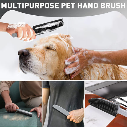 Sunally Rubber Broom Pet Hair Remover, Fur Remover Broom with Squeegee for Fluff Carpet, Hardwood Floor, Tile, Window, Black Grey, Includes Portable Lint Remover Brush.