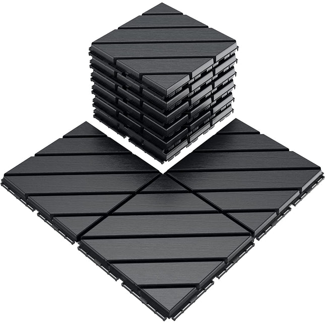 VANCASTLE Plastic Interlocking Deck Tiles, 12"x12"(Pack of 9), Patio Flooring Outdoor Waterproof All Weather Use, Outdoor Flooring for Patio Garden Poolside Front/Back Yard, Dark Grey.