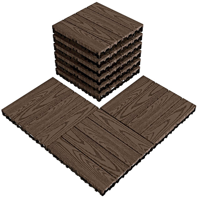 VANCASTLE 9PCS Wood Plastic Composite Interlocking Deck Tiles 12"x12", Patio Flooring Outdoor Waterproof All Weather Use, Wood Flooring for Patio Garden Poolside Front/Back Yard, Dark Brown.