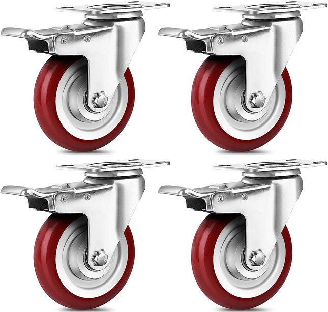 SPACECARE 4 Inches Swivel Caster Wheels, 1360Lbs with 360 Degree Heavy Duty Swivel Locking Casters with Brake Set of 4, No Noise Swivel Plate Castors.