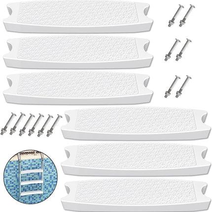 Goovilla Pool Ladder Steps Replacement, (6-Pack) 18" Universal Heavy-Duty Molded Plastic Swimming Pool Ladder Rung Step with 12 PCS Stainless Steel Bolts for Inground and Above Ground Pools, White.