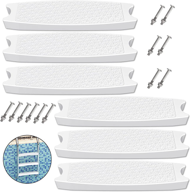 Goovilla Pool Ladder Steps Replacement, (6-Pack) 18" Universal Heavy-Duty Molded Plastic Swimming Pool Ladder Rung Step with 12 PCS Stainless Steel Bolts for Inground and Above Ground Pools, White.