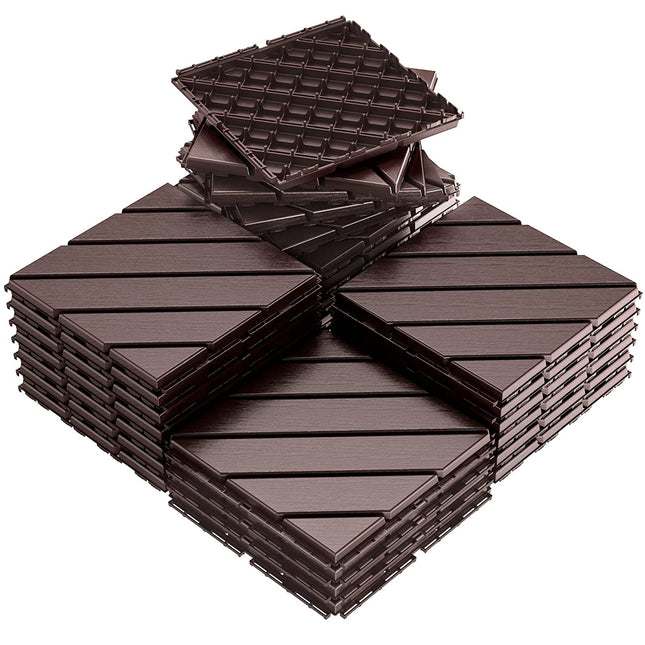 VANCASTLE Plastic Interlocking Deck Tiles, 12"x12"(Pack of 27), Patio Flooring Outdoor Waterproof All Weather Use, Outdoor Flooring for Patio Garden Poolside Front/Back Yard, Dark Brown.