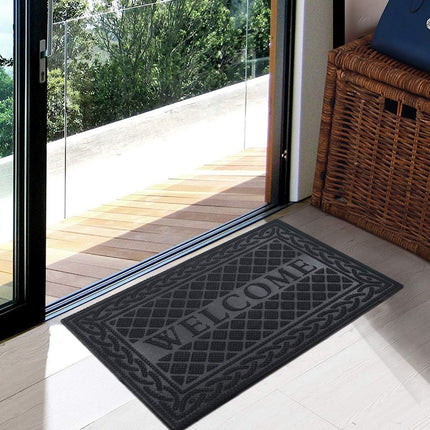Mibao Welcome Front Door Mat, Outdoor Mats for Patio Waterproof Quick Dry, Doormat Indoor Outdoor Entrance, Heavy Duty Easy Clean Non Slip Rubber Mats, 24X36 Inches, Black.