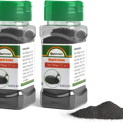 SPACECARE Magnetic Iron Powder Filings for Magnet Education and School Projects, 2 Storages Jar (12 Ounces X 2) with Shaker Lids, 2 Pack.