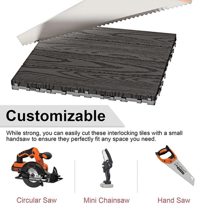 VANCASTLE 21PCS Wood Plastic Composite Interlocking Deck Tiles 12"x12", Patio Flooring Outdoor Waterproof All Weather Use, Wood Flooring for Patio Garden Poolside Front/Back Yard, Dark Grey.