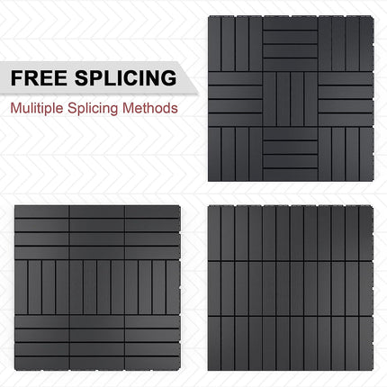 VANCASTLE Plastic Interlocking Deck Tiles, 12"x12"(Pack of 36), Patio Flooring Outdoor Waterproof All Weather Use, Outdoor Flooring for Patio Garden Poolside Front/Back Yard, Dark Grey-Straight.