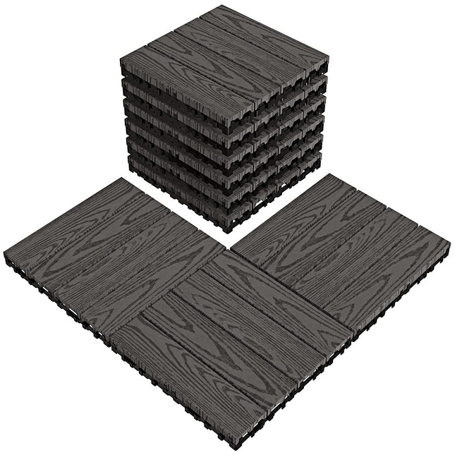 VANCASTLE 9PCS Wood Plastic Composite Interlocking Deck Tiles 12"x12", Patio Flooring Outdoor Waterproof All Weather Use, Wood Flooring for Patio Garden Poolside Front/Back Yard, Dark Grey.