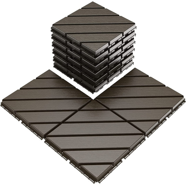 VANCASTLE Plastic Interlocking Deck Tiles, 12"x12"(Pack of 9), Patio Flooring Outdoor Waterproof All Weather Use, Outdoor Flooring for Patio Garden Poolside Front/Back Yard, Dark Coffee.