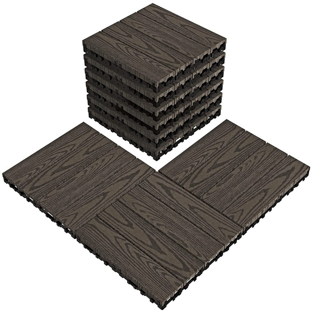 VANCASTLE 9PCS Wood Plastic Composite Interlocking Deck Tiles 12"x12", Patio Flooring Outdoor Waterproof All Weather Use, Wood Flooring for Patio Garden Poolside Front/Back Yard, Dark Coffee.