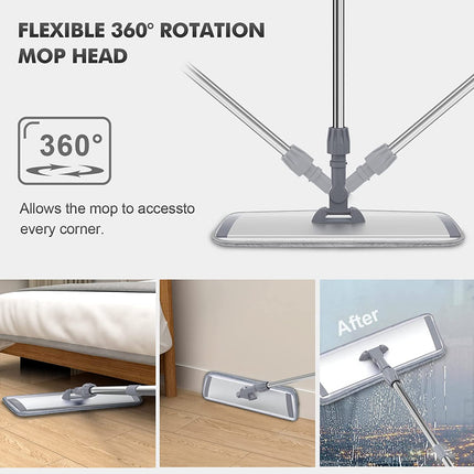 Sunally 18 Inch Professional Microfiber Mop Floor Cleaning Mop, Wet and Dust Mop with 4 Reusable Mop Pads and Mop Holder, Grey.